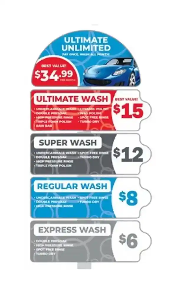 Texas Car Wash Menu Signage Example